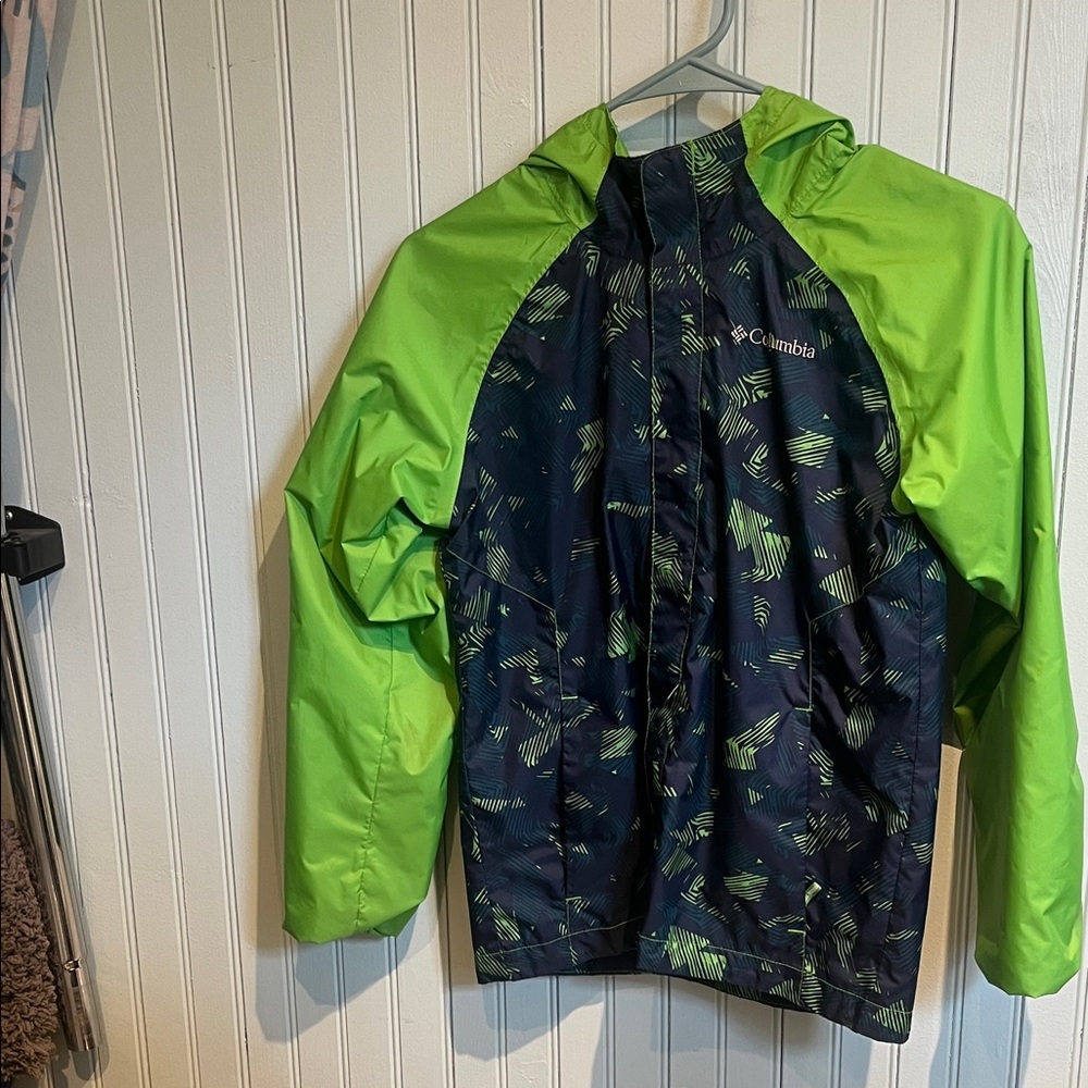 Columbia Neon Green and Navy Printed Hooded Jacket